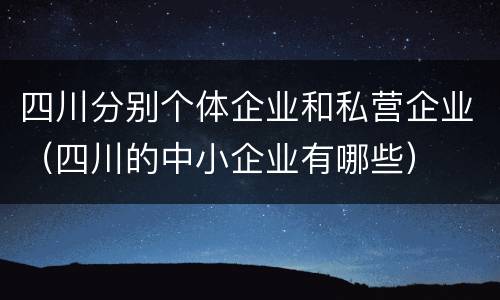 四川分别个体企业和私营企业（四川的中小企业有哪些）