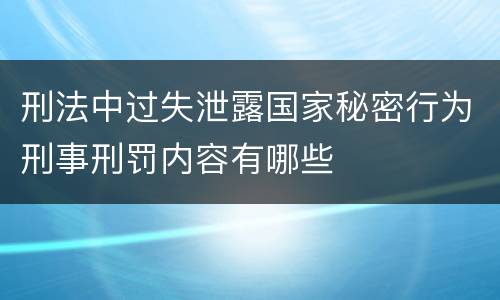 刑法中过失泄露国家秘密行为刑事刑罚内容有哪些