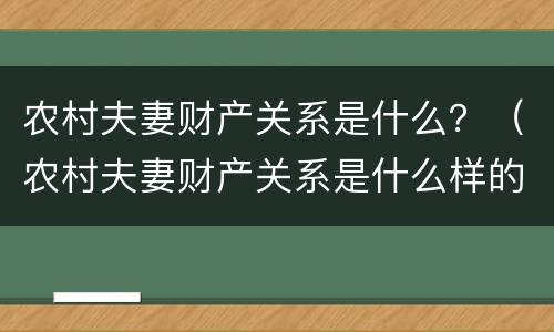 农村夫妻财产关系是什么？（农村夫妻财产关系是什么样的）