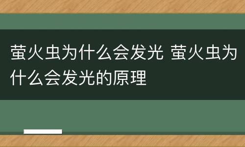 萤火虫为什么会发光 萤火虫为什么会发光的原理