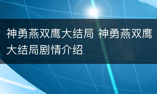 神勇燕双鹰大结局 神勇燕双鹰大结局剧情介绍