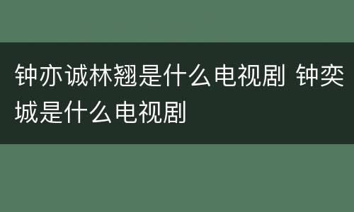 钟亦诚林翘是什么电视剧 钟奕城是什么电视剧