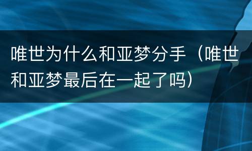 唯世为什么和亚梦分手（唯世和亚梦最后在一起了吗）