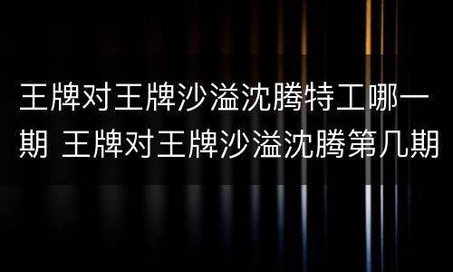 王牌对王牌沙溢沈腾特工哪一期 王牌对王牌沙溢沈腾第几期