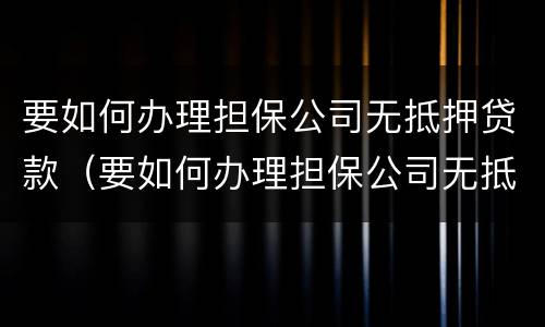 要如何办理担保公司无抵押贷款（要如何办理担保公司无抵押贷款呢）