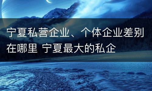 宁夏私营企业、个体企业差别在哪里 宁夏最大的私企