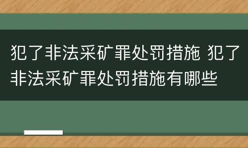 犯了非法采矿罪处罚措施 犯了非法采矿罪处罚措施有哪些